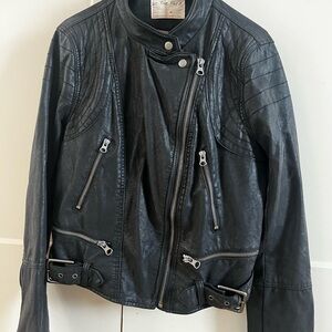 We The Free Black Faux Leather Moto Jacket